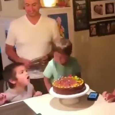 Foiled by a paper plate. Then completed by the, less obvious older bro