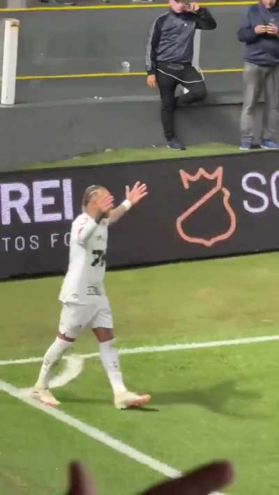 Brazillian football player Neymar thought he had scored a goal in a match Santos had today - turns out it wasn't a goal