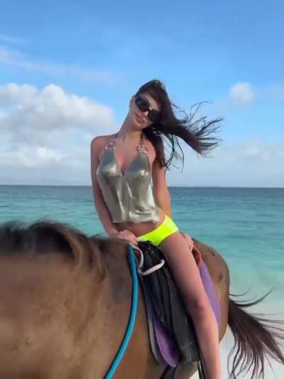 'i love it here and i love my friends' | On horse back on beach | IG June 2025