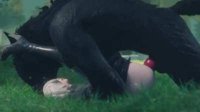 2B with legs wide open impregnated by werewolf (Rekin3D) [Nier Automata]