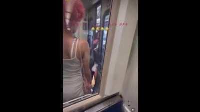 Dude Sparta kicks a woman in the chest after she tried holding up the train in Philly
