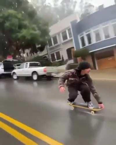 A scary hill after it’s rained and a couple of skater bois