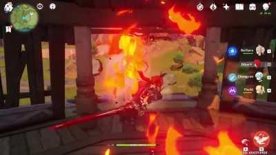 Diluc is too tall for the exit!!