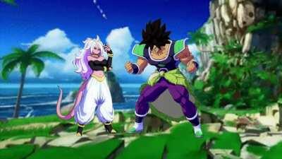 Android 21 smacks Broly with a stick for trying to take her candy