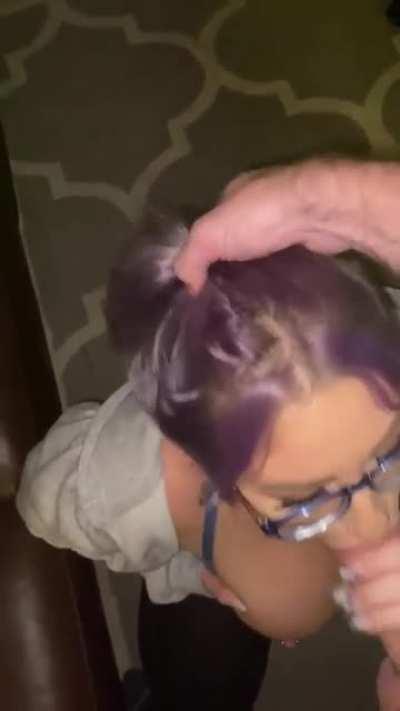 Making him bust on my face then cleaning his dick off