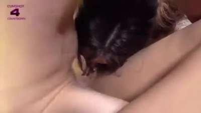 Sexy Brunette Threesome Cumshot