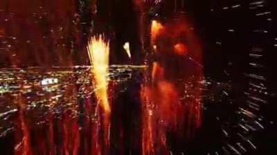 Flying a drone through fireworks.