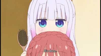 Kanna does Kobayashi's hair...