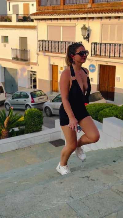 Bouncing Braless Public Slow Motion