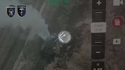 Pilots from the Asgard unit of the 42nd Mechanised Brigade hit Russian dismounts and destroyed their vehicle that was attempting to advance near Horikhove. Published 20/10/2025.