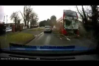 Double Decker Bus getting hit by a tree. Storm Eunice