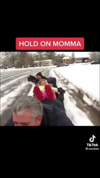 Holding up the phone to film the whole family-train whilst looking forward to not crash