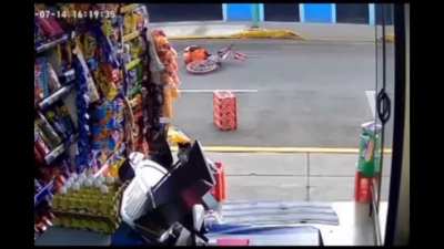 Wheel Leaving Left The Rider Holding Package