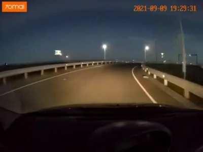 Biker crashes into a roadblock at high speed, makes a flip and dies