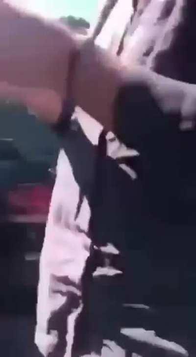 Pro mandate Karen rams into car.