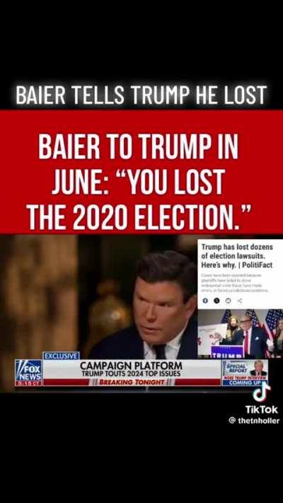 Brett Baier tells Shitler that he lost the 2020 election