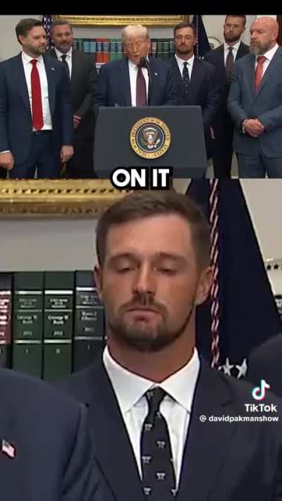 What the fuck is he even talking about? Donald babbles incoherently about college football while JD Vance quietly panics