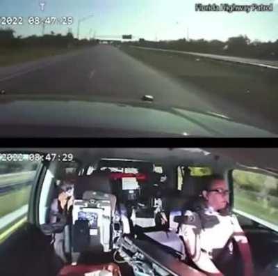 Florida trooper crashes her car into an oncoming vehicle to prevent the car from driving into a 10K race after the driver drove through multiple barricades