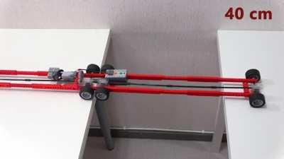 A Lego car crossing larger and larger gaps