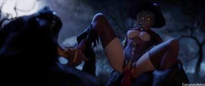 Witch Mercy riding a werewolf (Rekin)