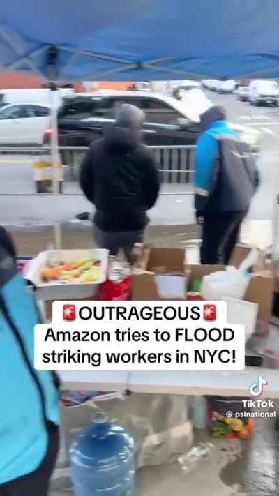 Amazon attempting to break a strike up by flooding them out in below freezing temps