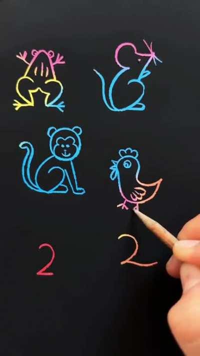 Draw cute little animals with numbers 2, easy and fun