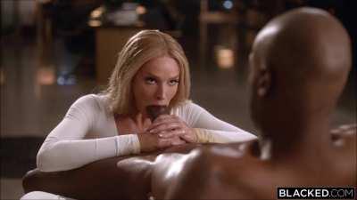 Blondie cant get enough of monster cock and makes him cum HARD during foreplay