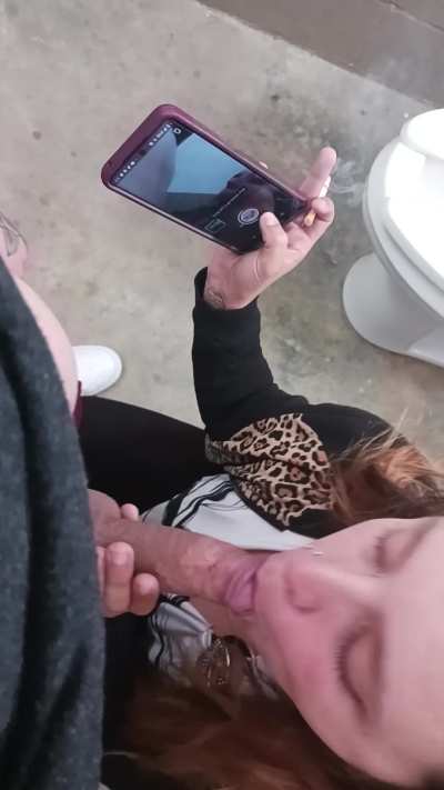 Sneak bj in a public bathroom ft coke dick