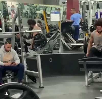 That sign at the gym that reads “Re-rack your weights”? This isn’t what they mean.