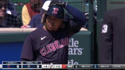 [Highlight] [Highlight] Jose Ramirez forgets about the pitch clock and strikes out