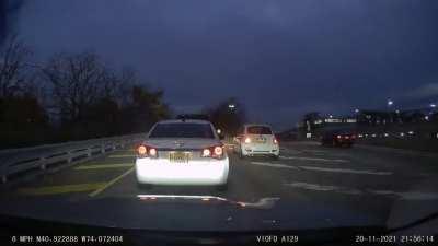 Fiat skips long line of traffic by taking the wrong exit only lane and merging over at the last second, me and the Chevy don’t let him.