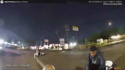 Woman struck and killed by Houston police vehicle while crossing street, officer didn't see the woman and her children, [stop to pick up dropped item].