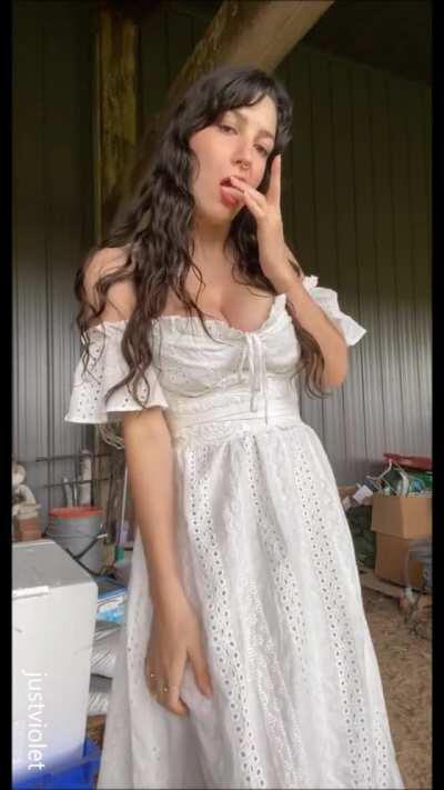 farm girl found a juicy corn on the cob