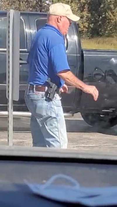 I watched this guy struggle for over a minute trying to step down off a curb. If you have balance issues, maybe open carry isn't a responsible choice.