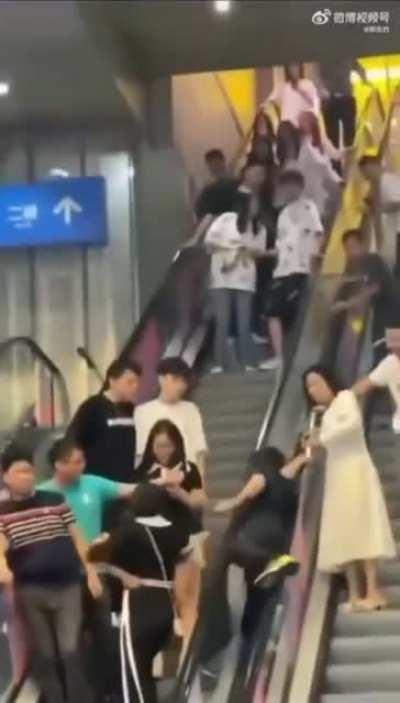 Going up the wrong side of an escalator