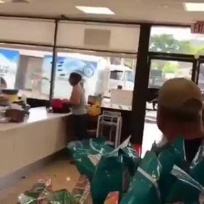 Throwing stuff at store clerk