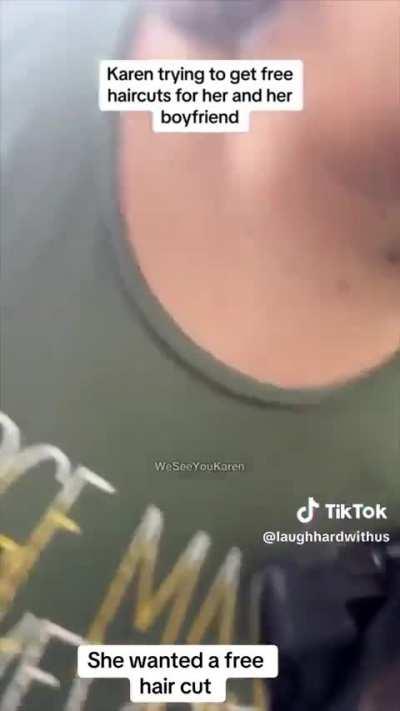 Karen tries and fails to get free haircuts for her and her BF with no-nonsense hairstylist