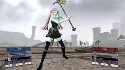 Hilda after brutally ending someone's life on the battlefield amidst a bloody conflict: