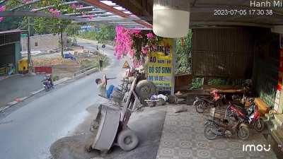 To drive a cement mixer up an incline