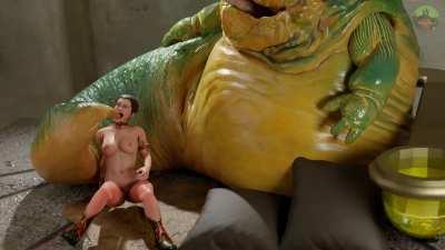 Leia put through the wringer by Jabba the Hutt (Pornunga34)