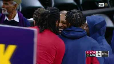 [Highlight] The Nuggets jump former teammate Jeff Green after last night's game; Jokic and Boban also share a moment