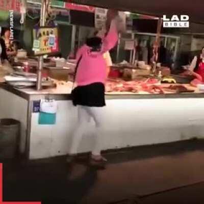 Angry woman does THE perfect chicken flip