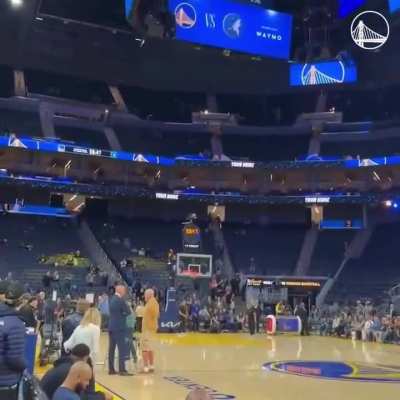 Steph Curry sank a shot from beyond full court during pregame warmups