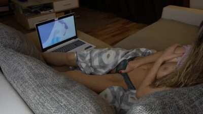 Masturbating to hentai