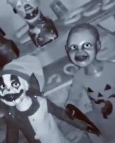 Optical illusion of dolls staring at you achieved by making the eyes concave