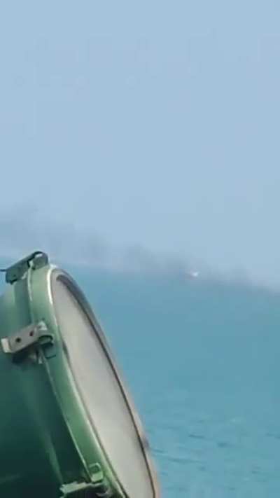Iranian ship getting attacked. Location unknown. Filmed from a merchant vessel.