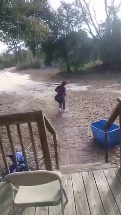 Boy breaks glass door using a BB gun and then runs away before mom comes back home. Brother documents the events.