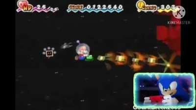 Sonic beats Mr L in Super Paper Mario