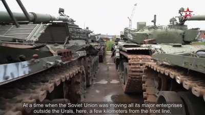 RU POV: Clip from a Combat Approved episode about repair plants, showing huge amounts of combat vehicles in storage.