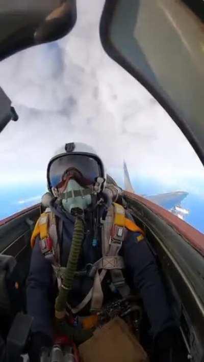 Ukraine Air Force MiG-29 fighter jet pilot flies through the skies